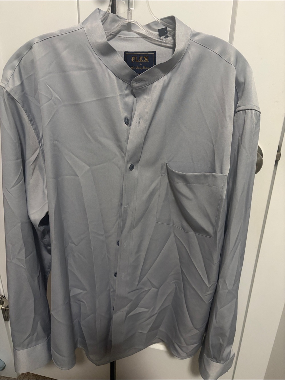 FLEX Men's Light Gray Mandarin Collar Dress Shirt